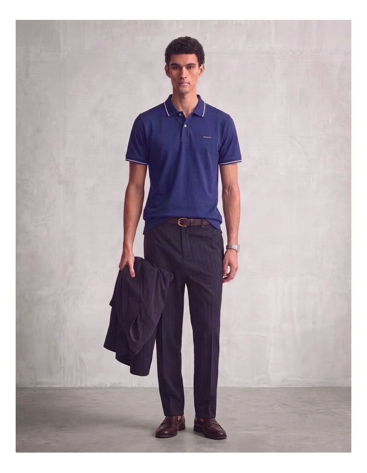 Tipped Pique Polo Shirt in Rich Navy image 3
