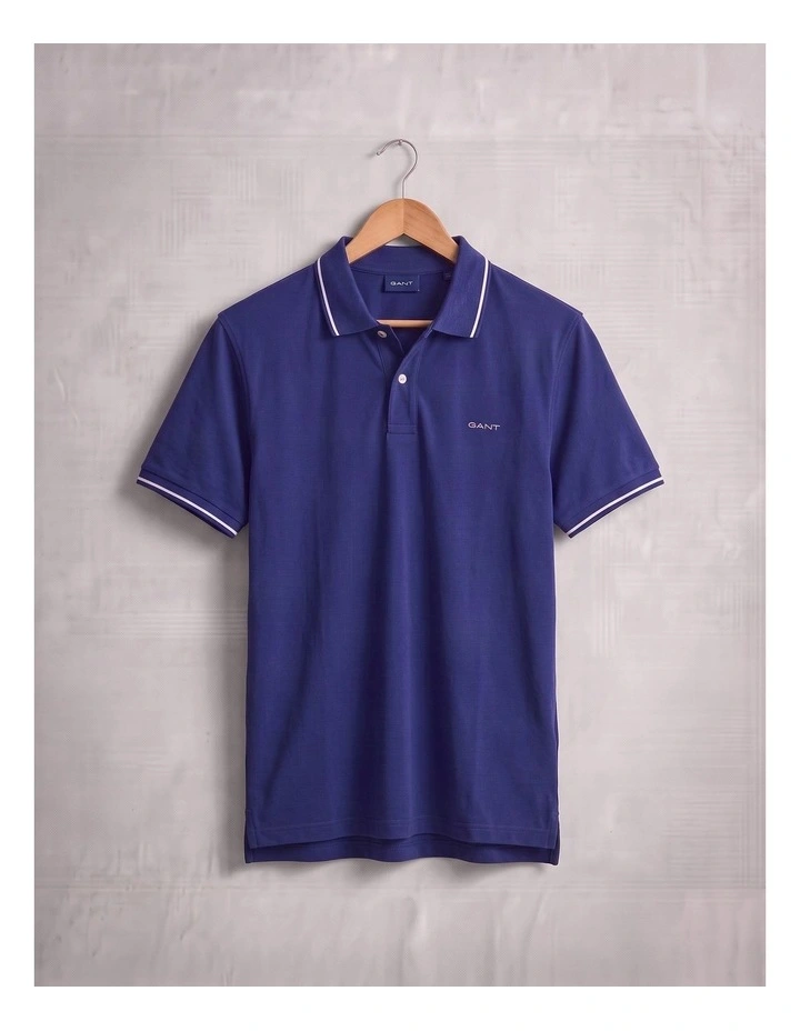 Tipped Pique Polo Shirt in Rich Navy image 4