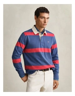 Striped Rugger in Vintage Blue
