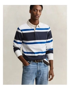 Block Striped Rugger in Evening Blue