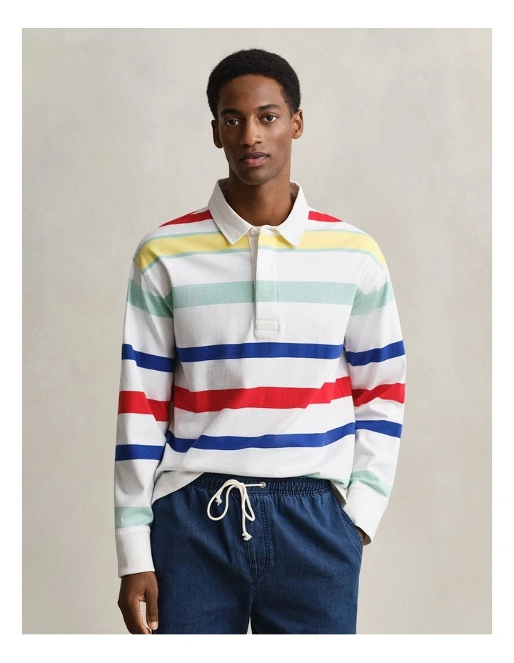 Multicoloured Stripe Rugger in Eggshell image 1