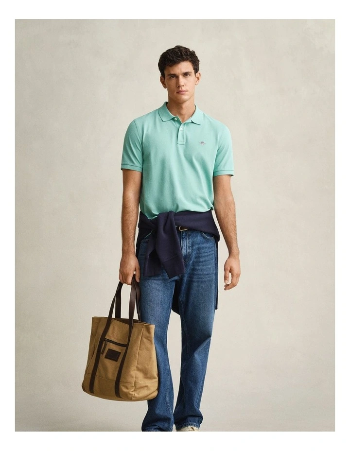 Regular Fit Polo Shirt in Muted Turquoise image 4