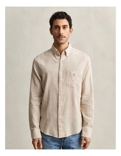 Linen Blend Shirt in Oat Beige