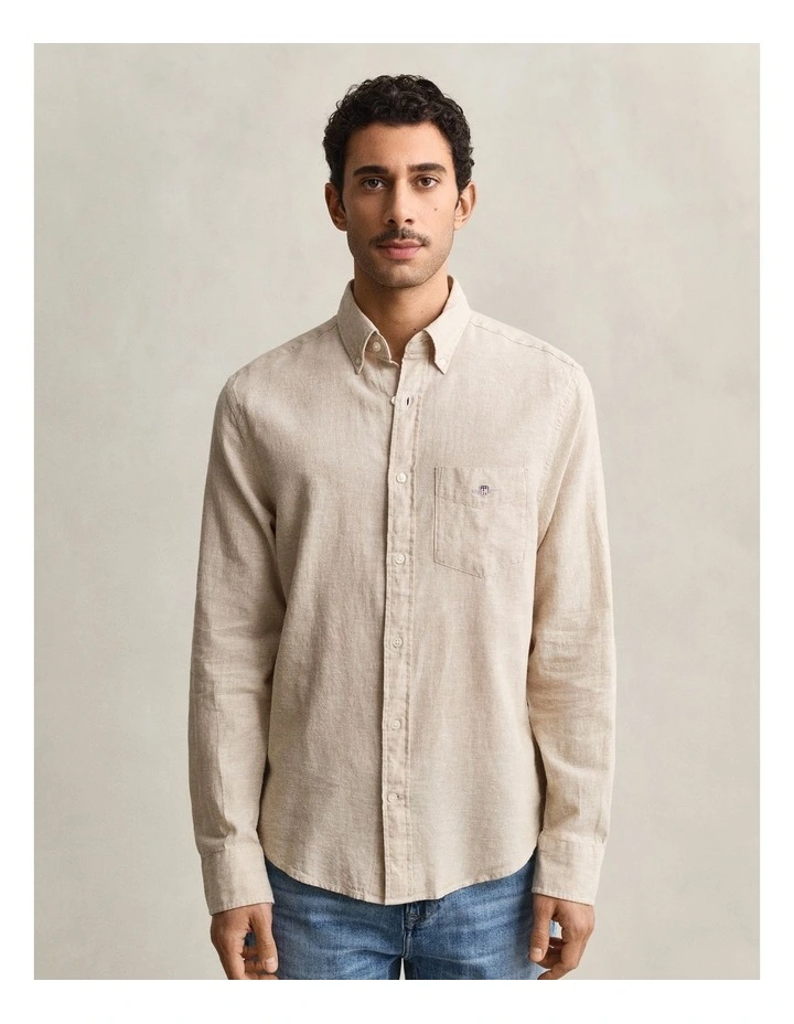 Linen Blend Shirt in Oat Beige image 1