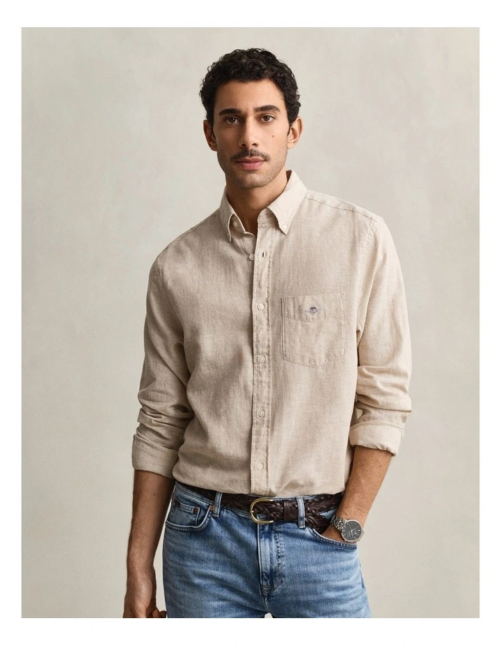Linen Blend Shirt in Oat Beige image 4