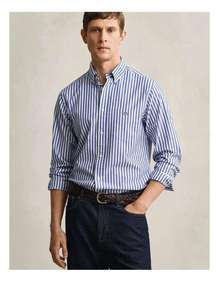 Striped Classic Poplin Shirt in College Blue image 1
