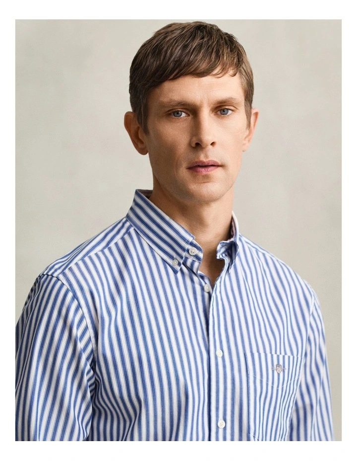 Striped Classic Poplin Shirt in College Blue image 3