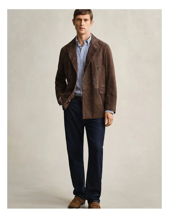 Striped Classic Poplin Shirt in College Blue image 5