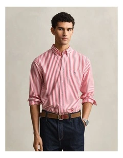 Striped Classic Poplin Shirt in Rose Red