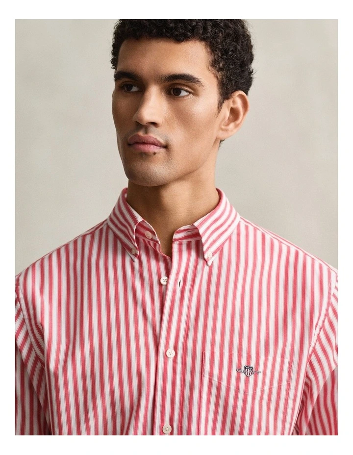 Striped Classic Poplin Shirt in Rose Red image 3