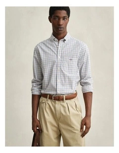Checked Classic Poplin Shirt in Taupe Beige