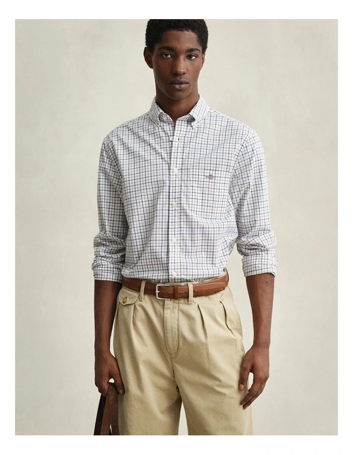 Checked Classic Poplin Shirt in Taupe Beige image 1