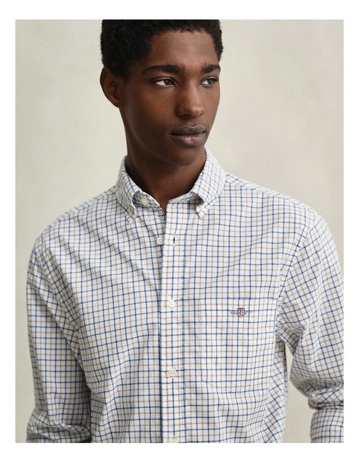 Checked Classic Poplin Shirt in Taupe Beige image 3