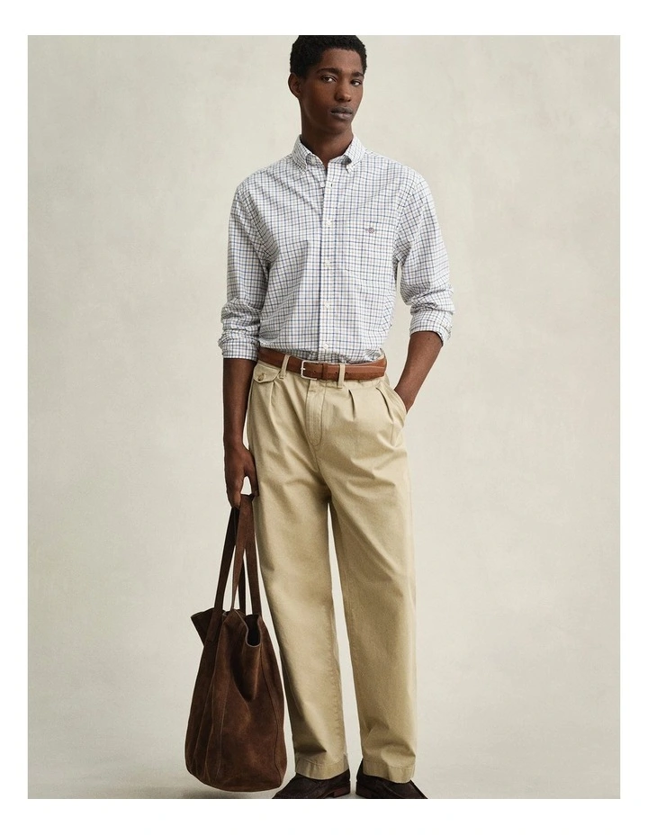 Checked Classic Poplin Shirt in Taupe Beige image 4