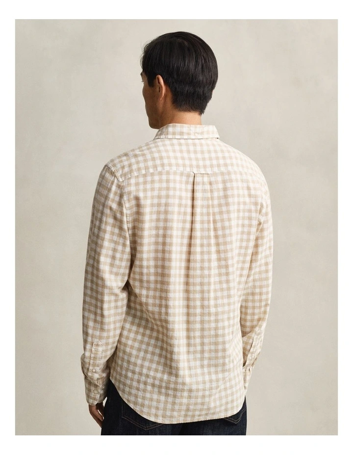 Gingham Linen Blend Shirt in Oat Beige image 2