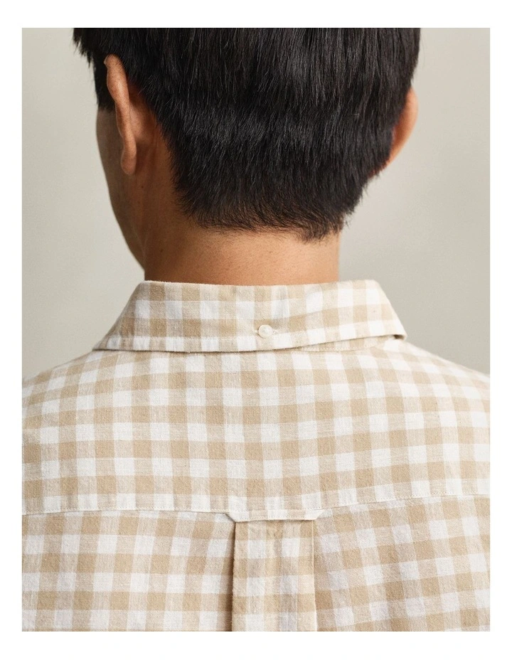 Gingham Linen Blend Shirt in Oat Beige image 3