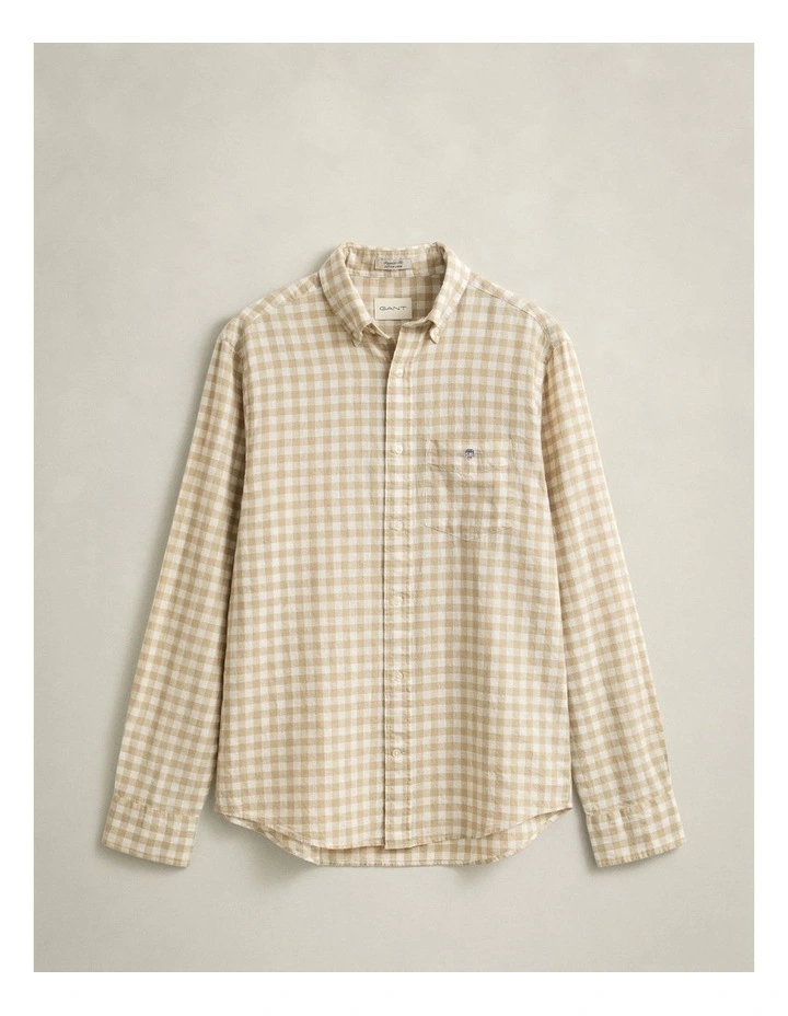 Gingham Linen Blend Shirt in Oat Beige image 6