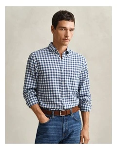 Gingham Linen Blend Shirt in Vintage Blue