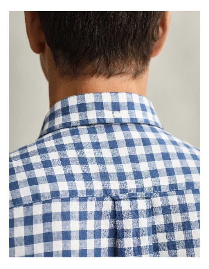 Gingham Linen Blend Shirt in Vintage Blue image 3