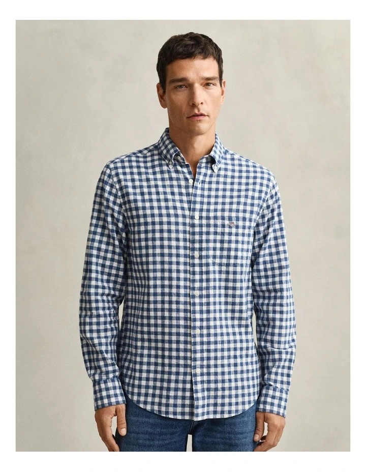 Gingham Linen Blend Shirt in Vintage Blue image 4