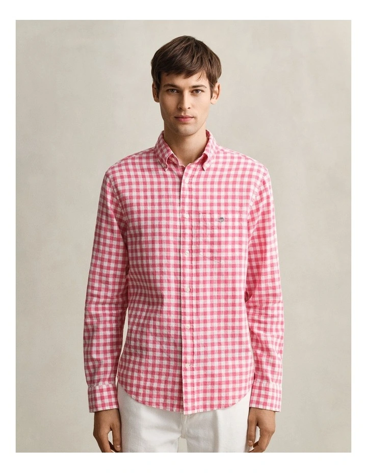 Gingham Linen Blend Shirt in Rose Pink image 1