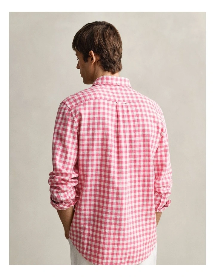 Gingham Linen Blend Shirt in Rose Pink image 2