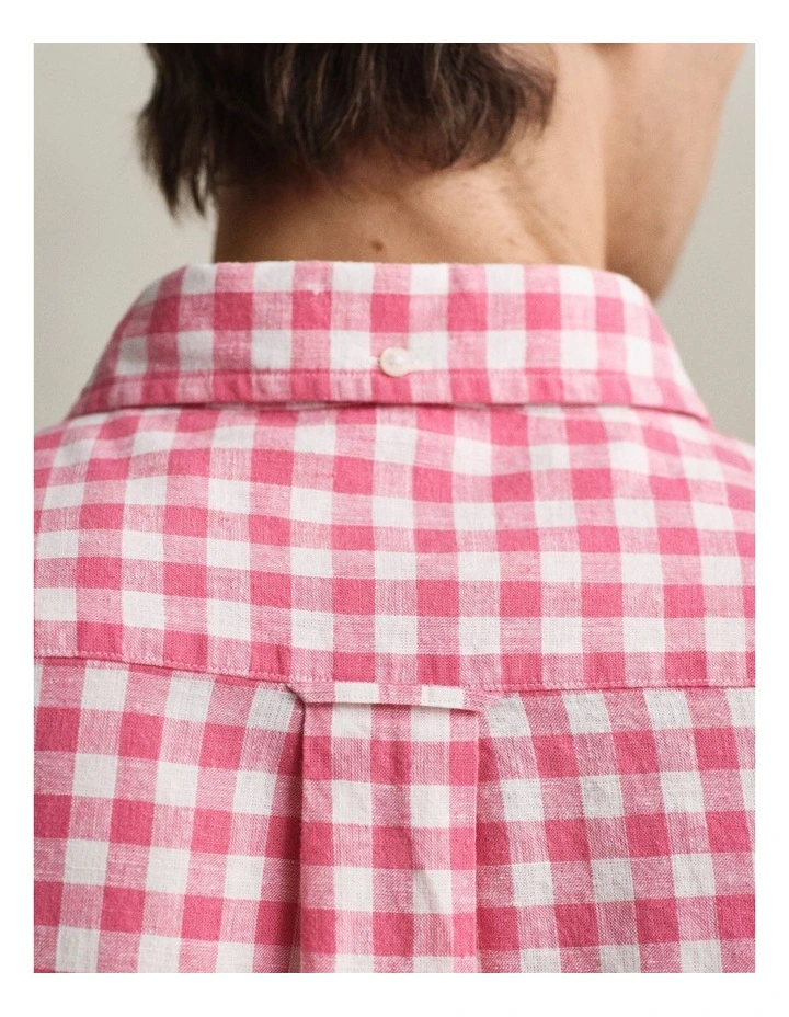Gingham Linen Blend Shirt in Rose Pink image 3