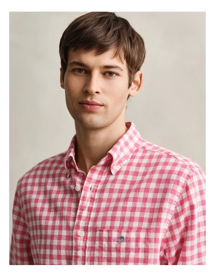 Gingham Linen Blend Shirt in Rose Pink image 4