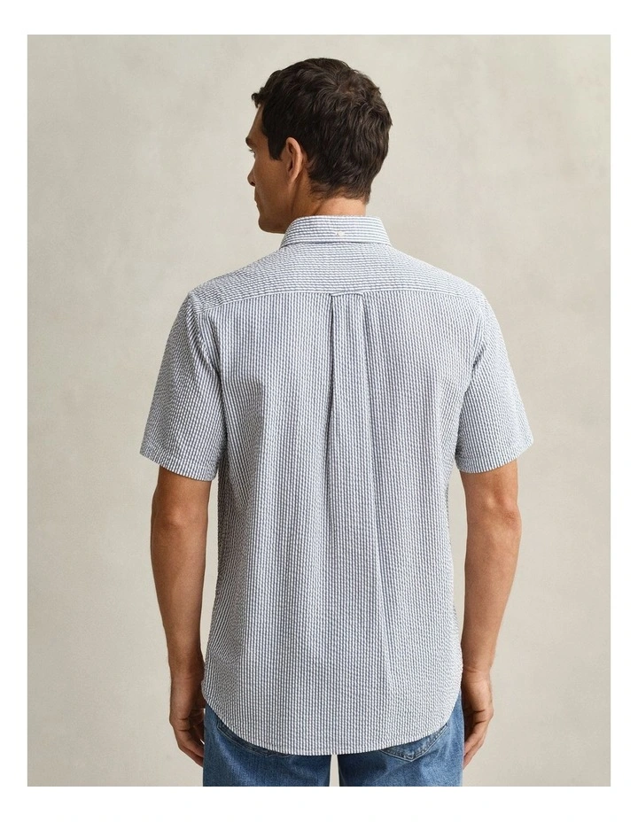 Striped Seersucker Short Sleeve Shirt in Vintage Blue image 2