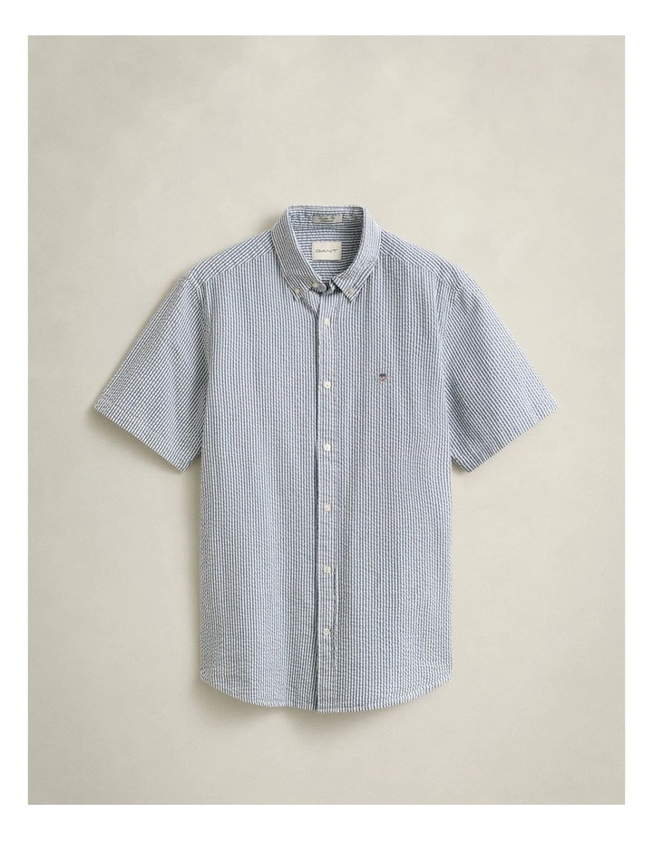 Striped Seersucker Short Sleeve Shirt in Vintage Blue image 6