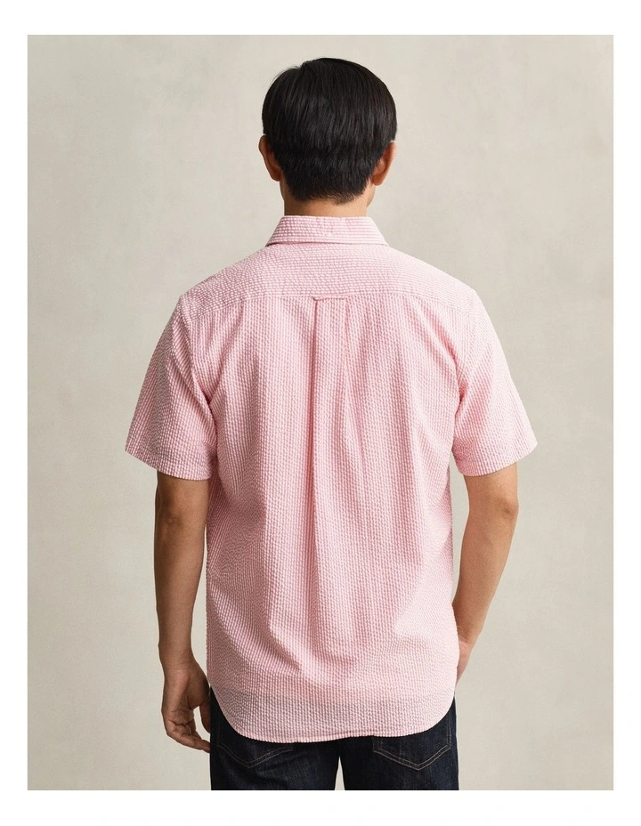 Striped Seersucker Short Sleeve Shirt in Rose Pink image 2