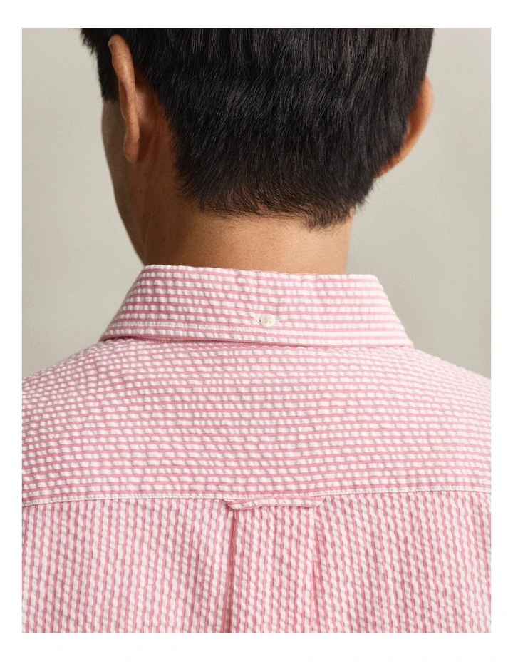 Striped Seersucker Short Sleeve Shirt in Rose Pink image 3