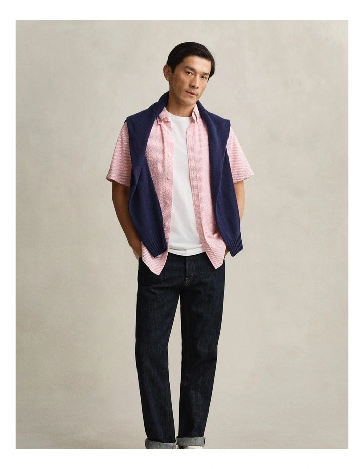 Striped Seersucker Short Sleeve Shirt in Rose Pink image 5