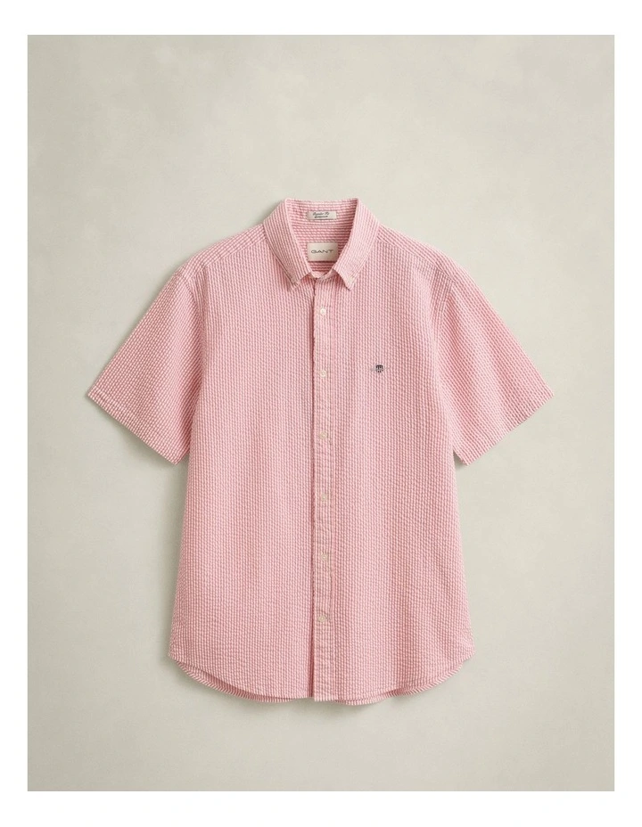Striped Seersucker Short Sleeve Shirt in Rose Pink image 6