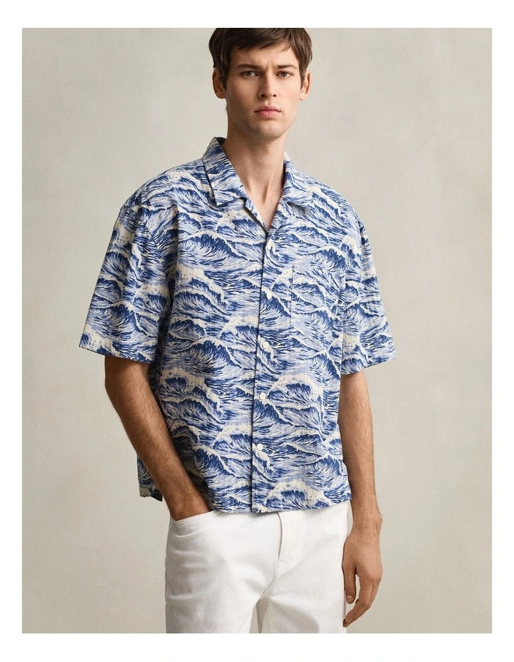 Printed Short Sleeve Shirt in Vintage Blue image 1