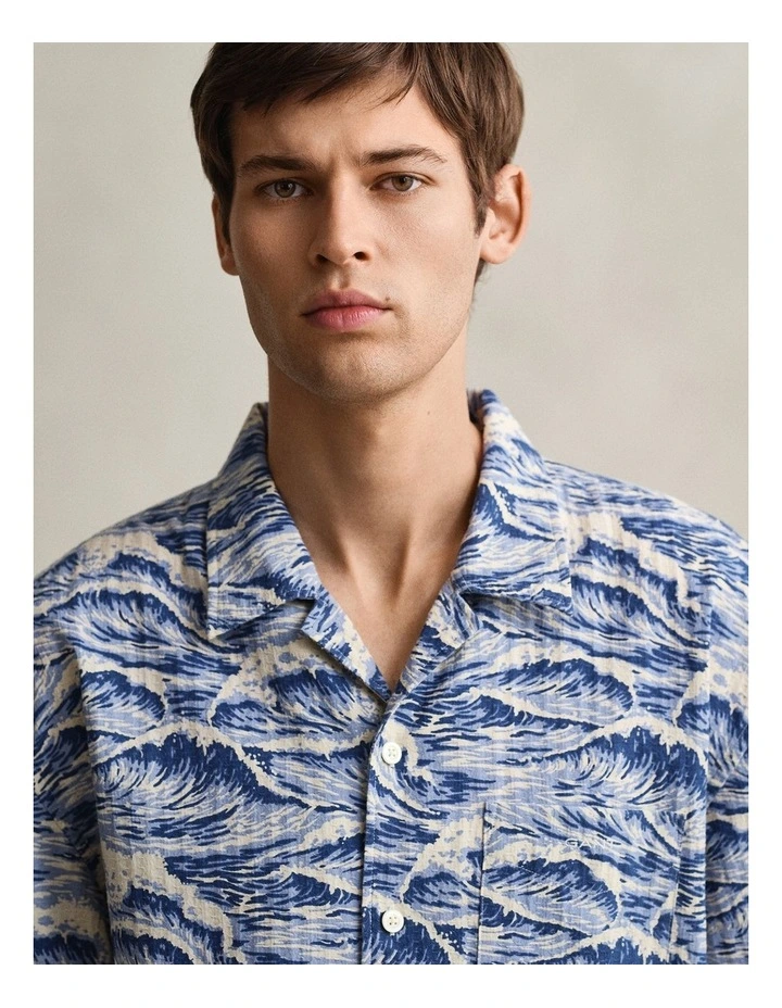 Printed Short Sleeve Shirt in Vintage Blue image 3