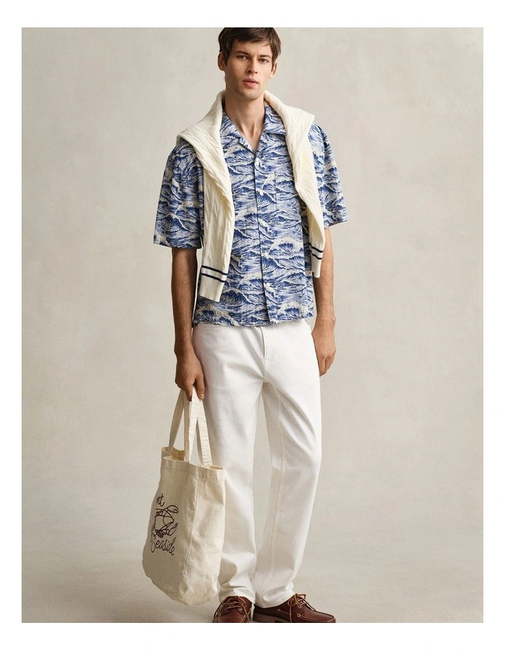 Printed Short Sleeve Shirt in Vintage Blue image 4