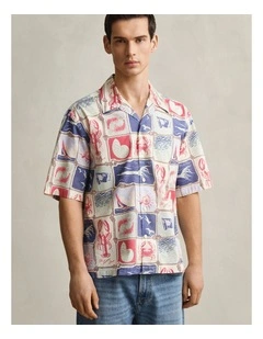 Nautical Short Sleeve Shirt in Creamed White