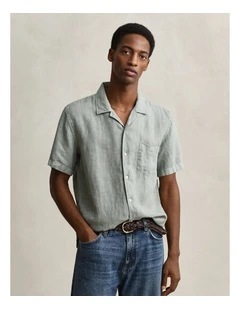 Garment Dyed Short Sleeve Linen Shirt in Ceramic Grey