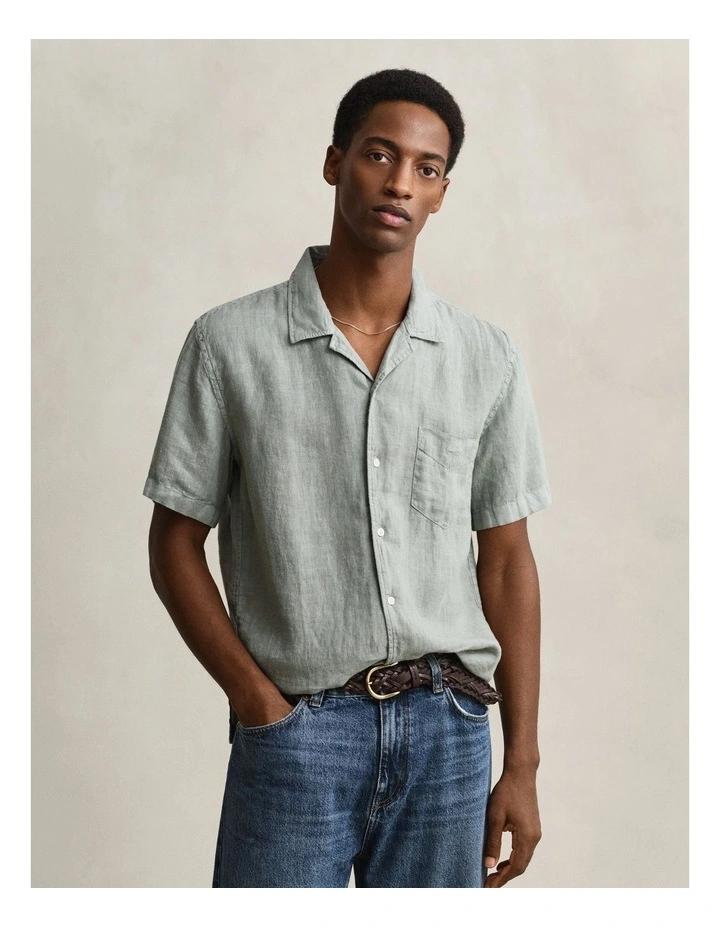 Garment Dyed Short Sleeve Linen Shirt in Ceramic Grey image 1