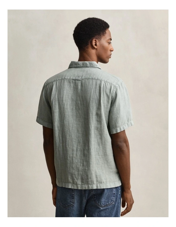 Garment Dyed Short Sleeve Linen Shirt in Ceramic Grey image 2