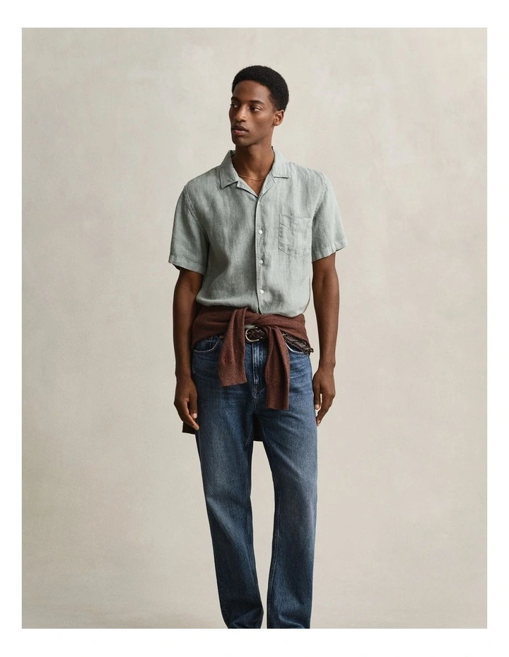 Garment Dyed Short Sleeve Linen Shirt in Ceramic Grey image 3