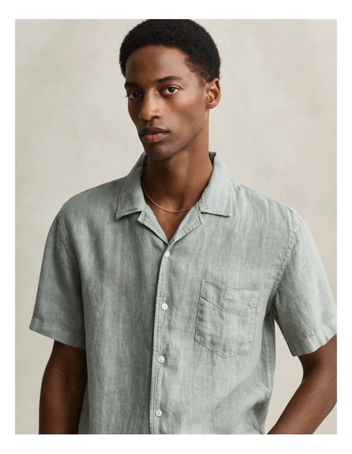 Garment Dyed Short Sleeve Linen Shirt in Ceramic Grey image 5