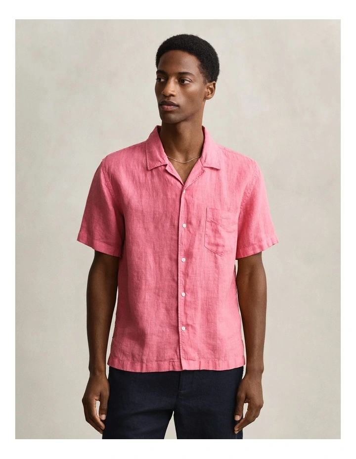 Garment Dyed Linen Short Sleeve Shirt in Rose Pink image 1