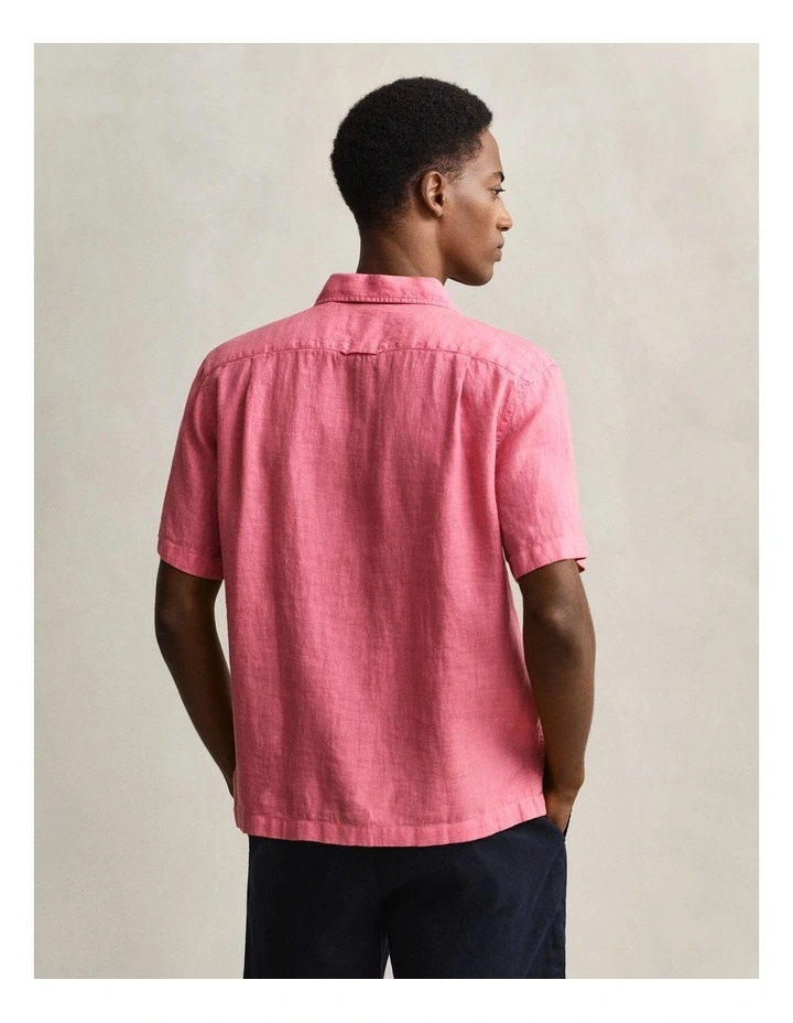 Garment Dyed Linen Short Sleeve Shirt in Rose Pink image 2