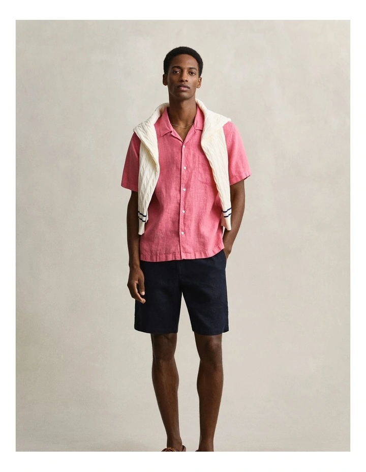 Garment Dyed Linen Short Sleeve Shirt in Rose Pink image 3