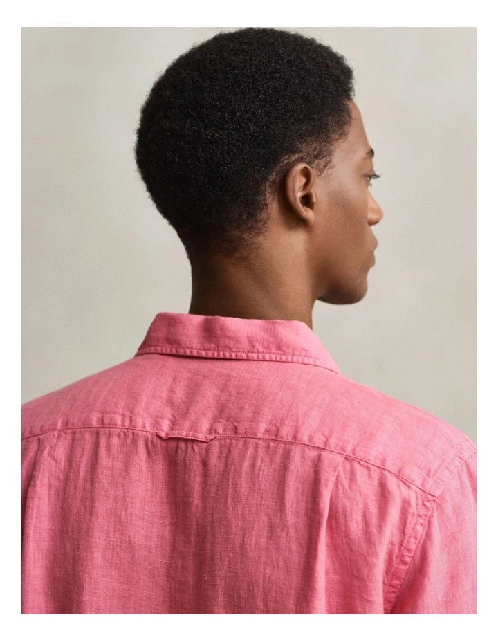 Garment Dyed Linen Short Sleeve Shirt in Rose Pink image 4
