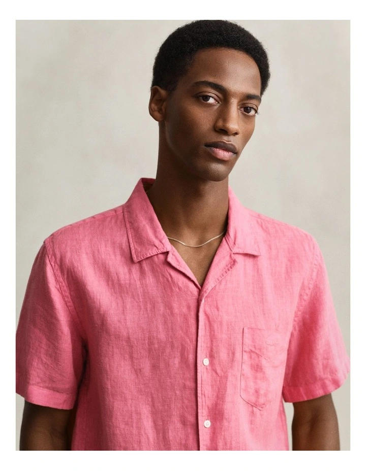 Garment Dyed Linen Short Sleeve Shirt in Rose Pink image 5