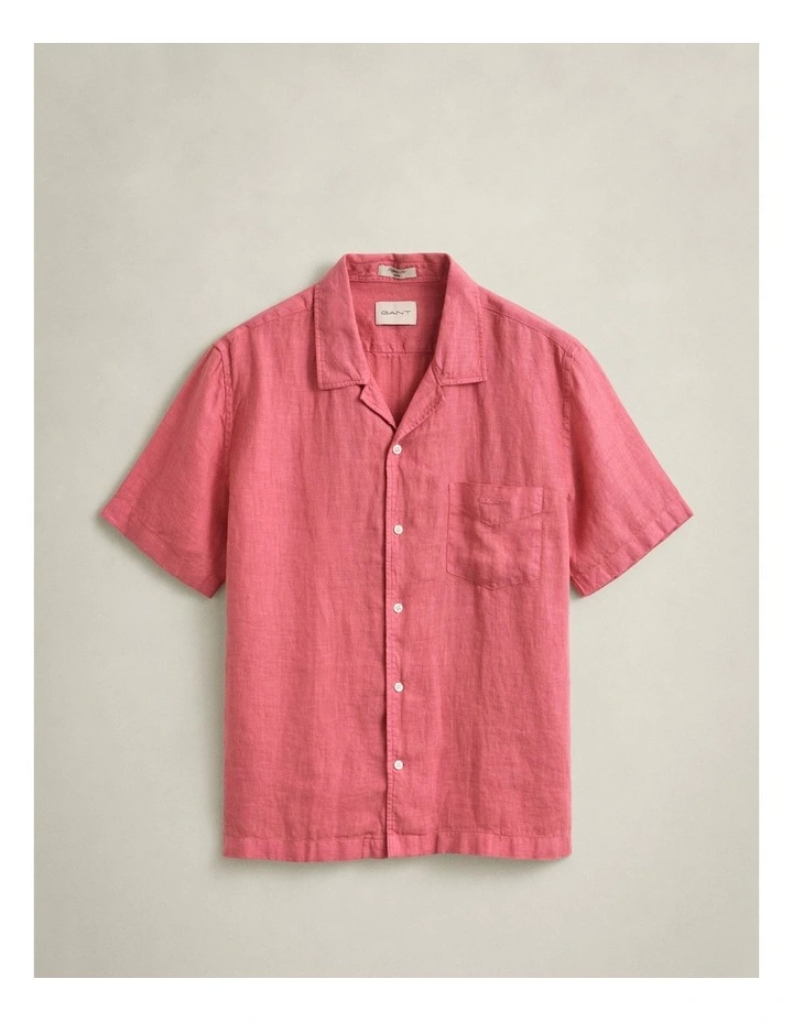 Garment Dyed Linen Short Sleeve Shirt in Rose Pink image 6