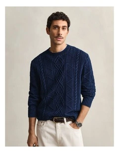 Indigo Cable Knit Sweater in Rich Navy